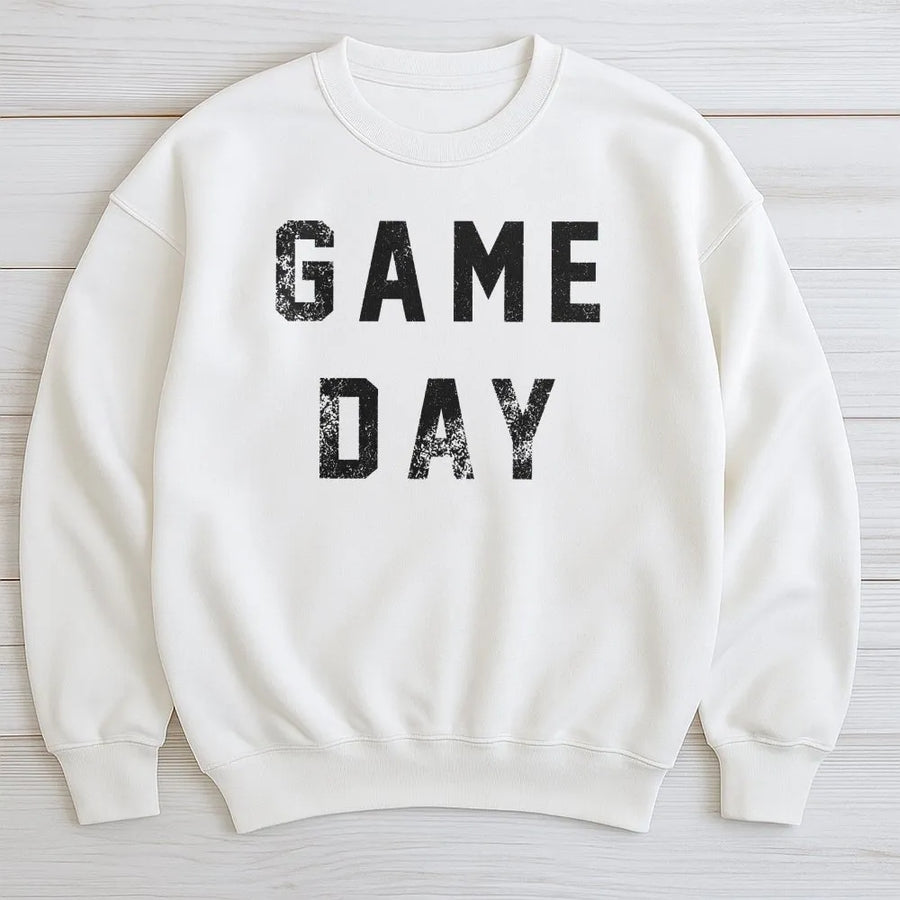 Game Day Football Sweatshirt | Distressed Athletic Font Graphic | Soft Unisex Cotton Tee | Tailgating Apparel & Sports Fan Gift