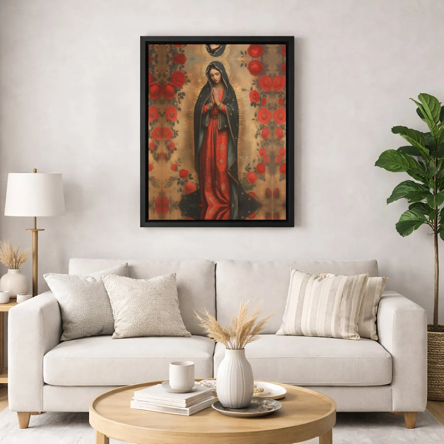 Our Lady of Guadalupe Canvas Wall Art | Virgin Mary with Red Roses | Gallery Quality Framed Print | Catholic Home Decor Religious Gift