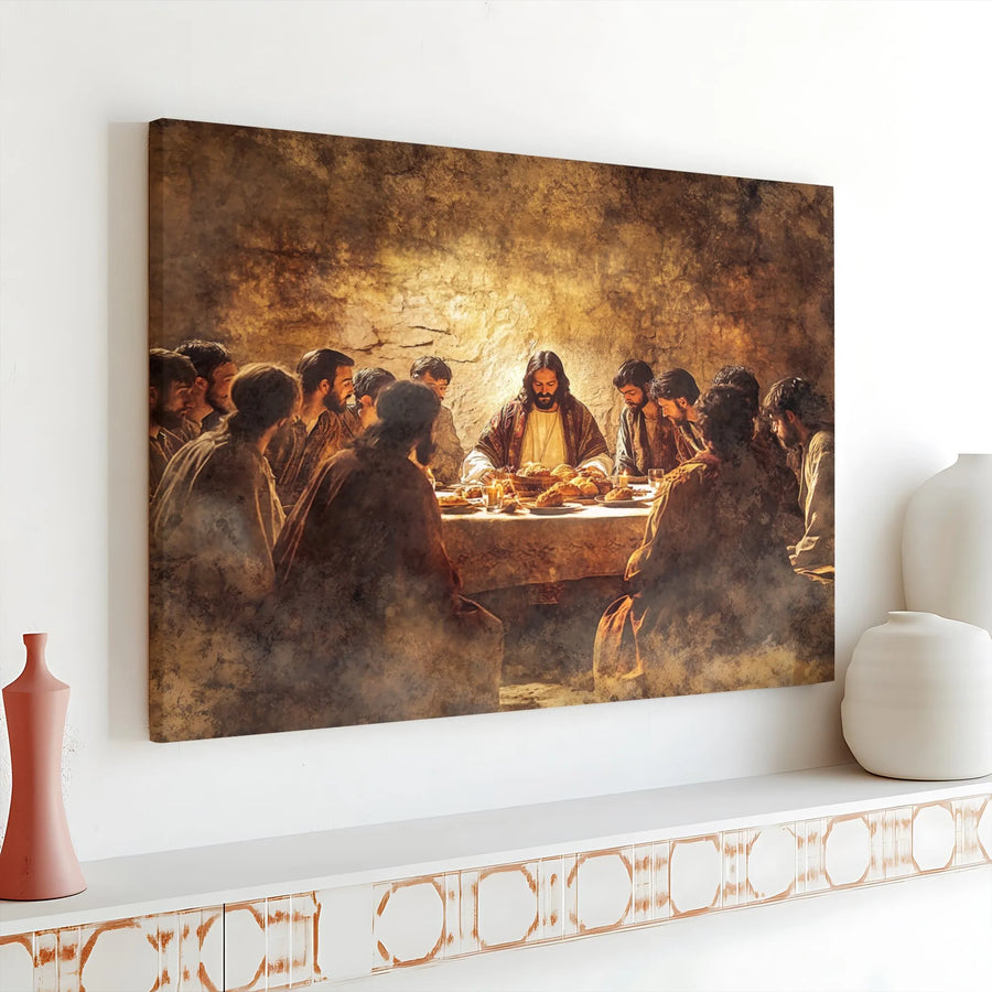 The Last Supper Canvas Wall Art | Jesus and Disciples Biblical Scene | Premium Gallery Canvas | Christian Home Decor Gift