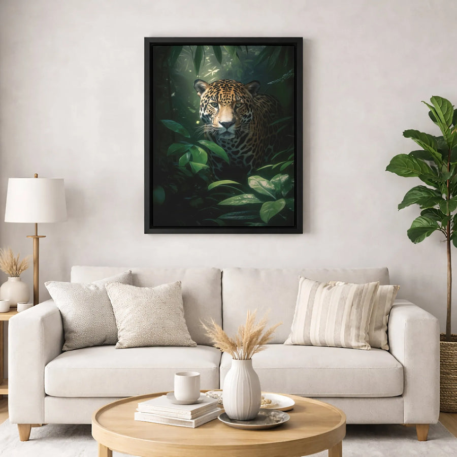 Jaguar Canvas Print | Lush Tropical Jungle Wildlife Art | Gallery Quality Premium Stretched Wall Decor | Living Room Office Gift