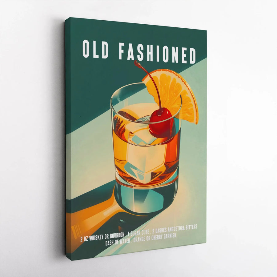 Old Fashioned Cocktail Canvas Print | Recipe Wall Art Decor | Premium Gallery Wrap | Bar Cart Gift for Whiskey Lovers