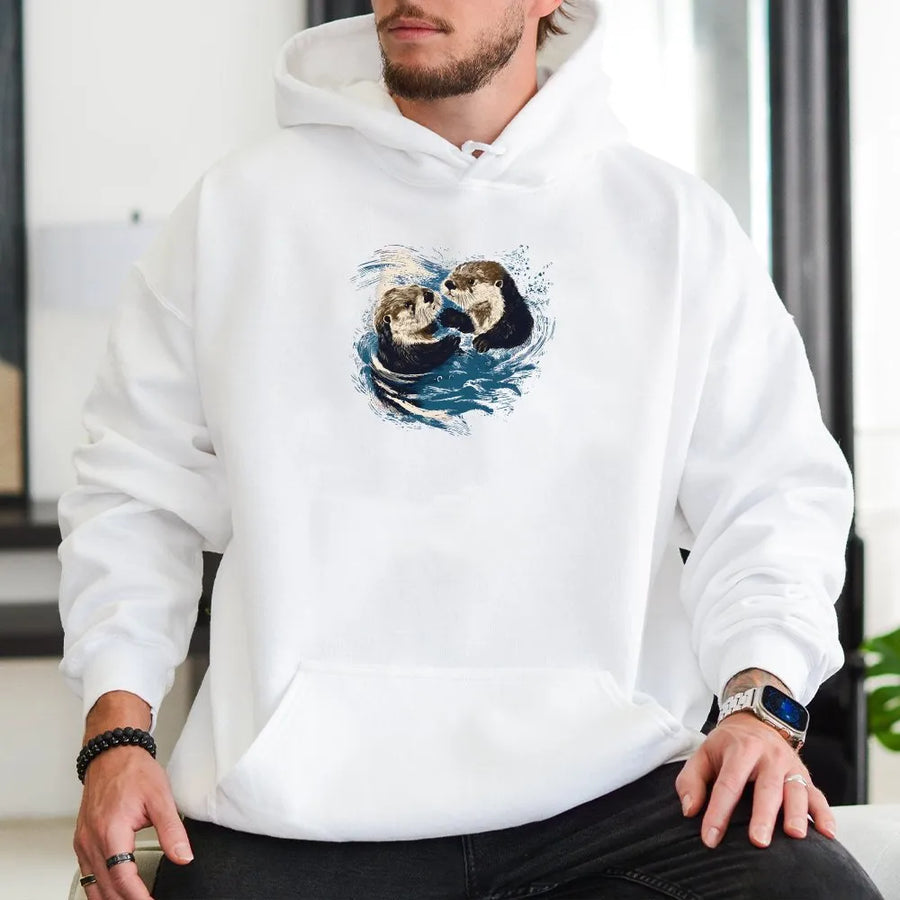 Cute Otter Hoodie | Sea Otters Holding Hands Graphic Tee | Premium Comfort Colors 100% Cotton | Gift for Animal Lover