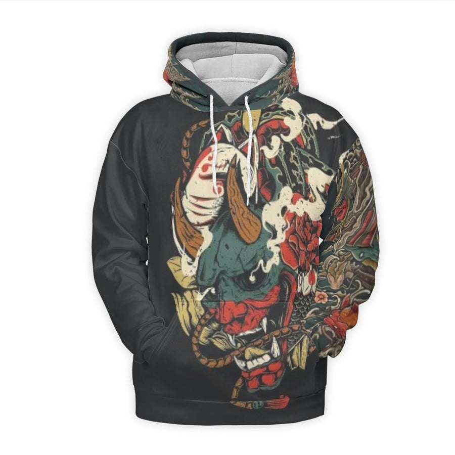 Japanese Oni Demon Hoodie | Traditional Hannya Mask Tattoo Graphic | Premium Soft Brushed Fleece | Unisex Streetwear Gift for Men and Women
