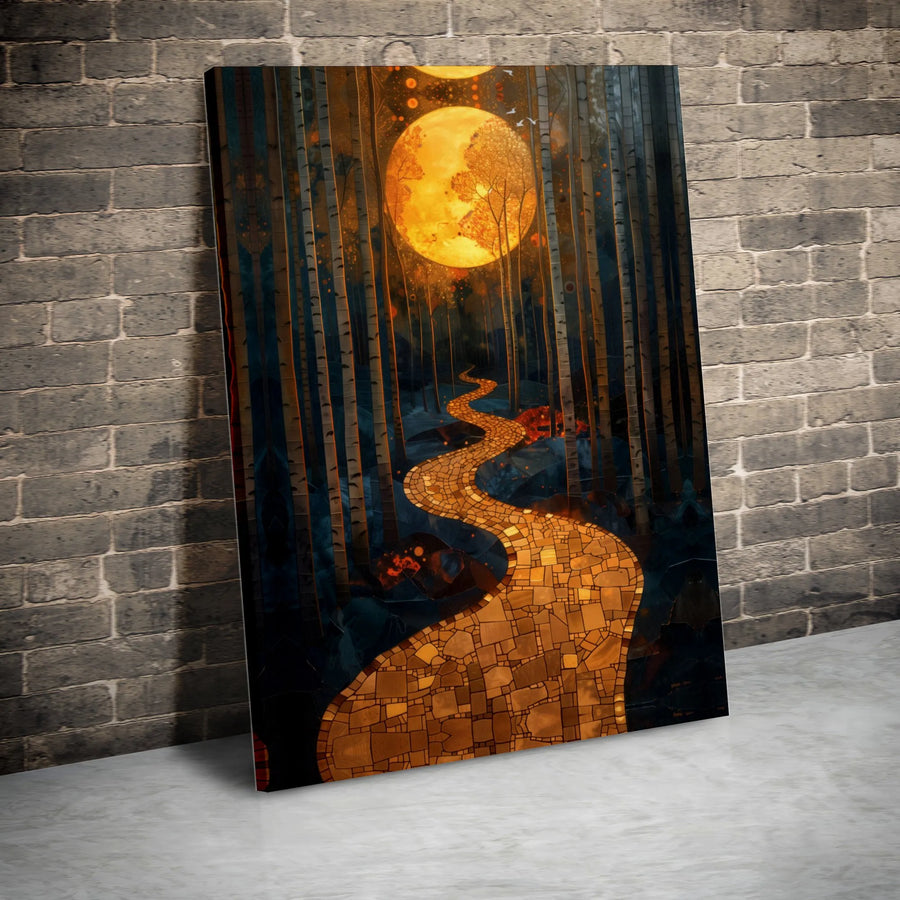 Mystical Moonlit Path Canvas Print | Abstract Birch Forest Wall Art | Premium Fade-Resistant Canvas | Unique Fantasy Decor Collector Gift