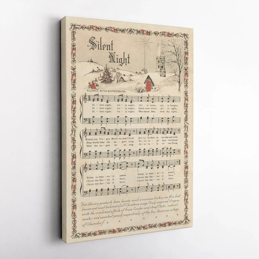 Silent Night Sheet Music Canvas | Vintage Christmas Carol Wall Art | Premium Gallery Wrapped Decor | Festive Holiday Gift for Music Lovers