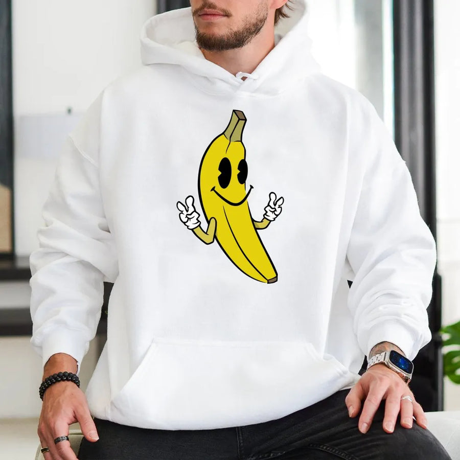 Retro Banana Hoodie | Cute Cartoon Fruit Graphic | Premium Cotton Blend Streetwear | Aesthetic Funny Foodie Gift for Men and Women