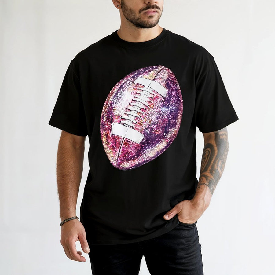 Pink Glitter Football T-Shirt | Sparkling Mosaic Sports Graphic | Premium 100% Cotton | Game Day Apparel for Football Moms and Fans