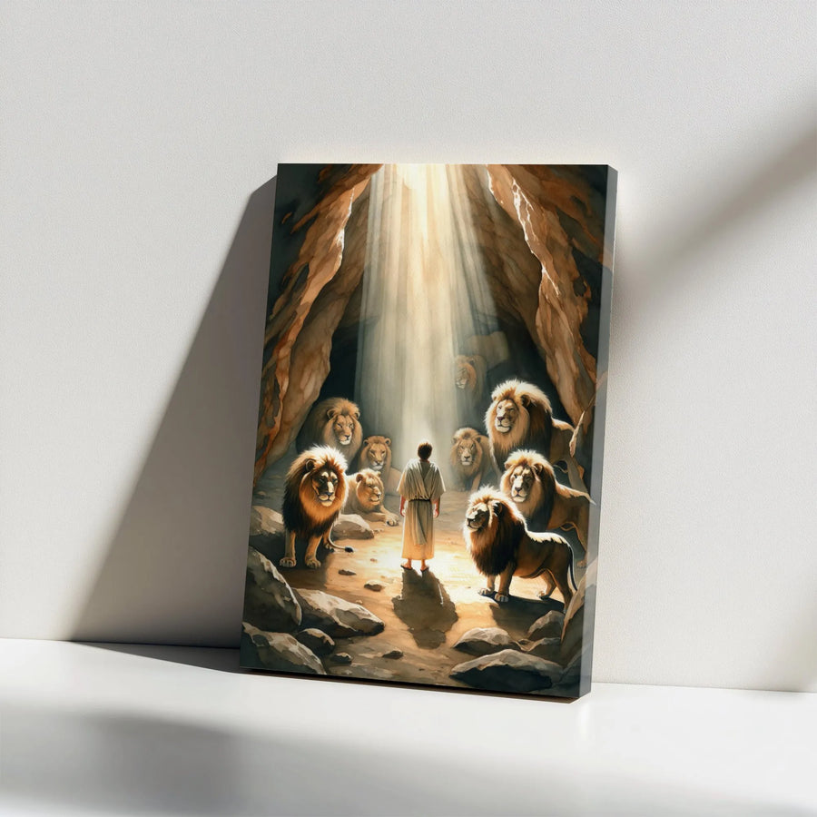 Daniel In The Lions Den Wall Art | Biblical Story Gallery Wrap Canvas | Premium Religious Home Decor | Inspirational Faith Gift For Christians