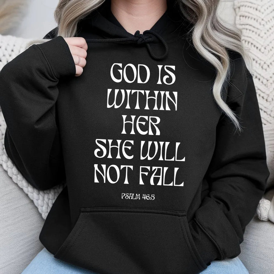 God Is Within Her Hoodie | Psalm 46:5 Christian Apparel | Premium Soft Cotton Blend | Meaningful Faith-Based Gift for Women