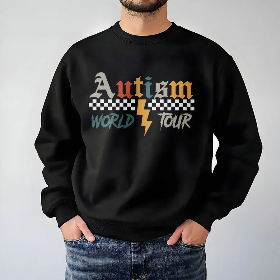 Autism World Tour Sweatshirt | Retro Rock Tour Style Graphic | Premium Cotton Blend | Neurodiversity Awareness Gift