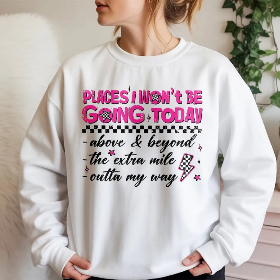 Funny Sarcastic Sweatshirt | Retro Checkerboard 'Going Today' Quote | Premium Soft Cotton | Edgy Y2K Style Gift for Women