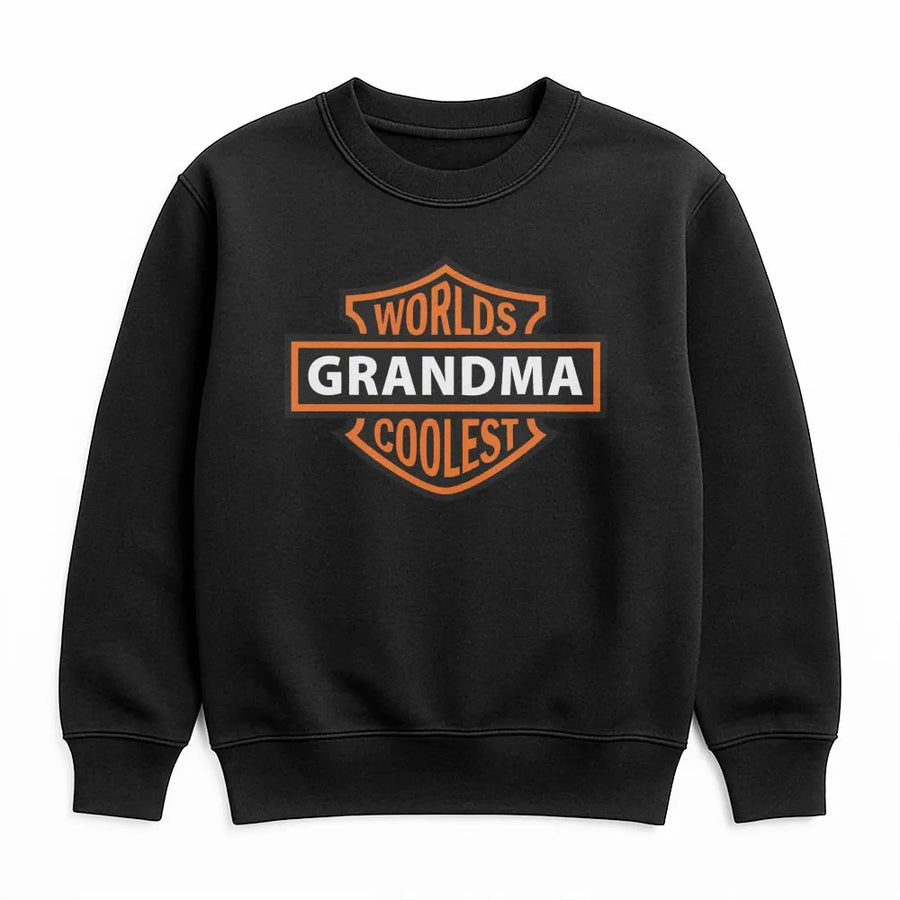 Worlds Coolest Grandma Sweatshirt | Biker Shield Graphic Design | Premium Cotton Blend | Funny Gift for Grandmother, Nana, Gigi