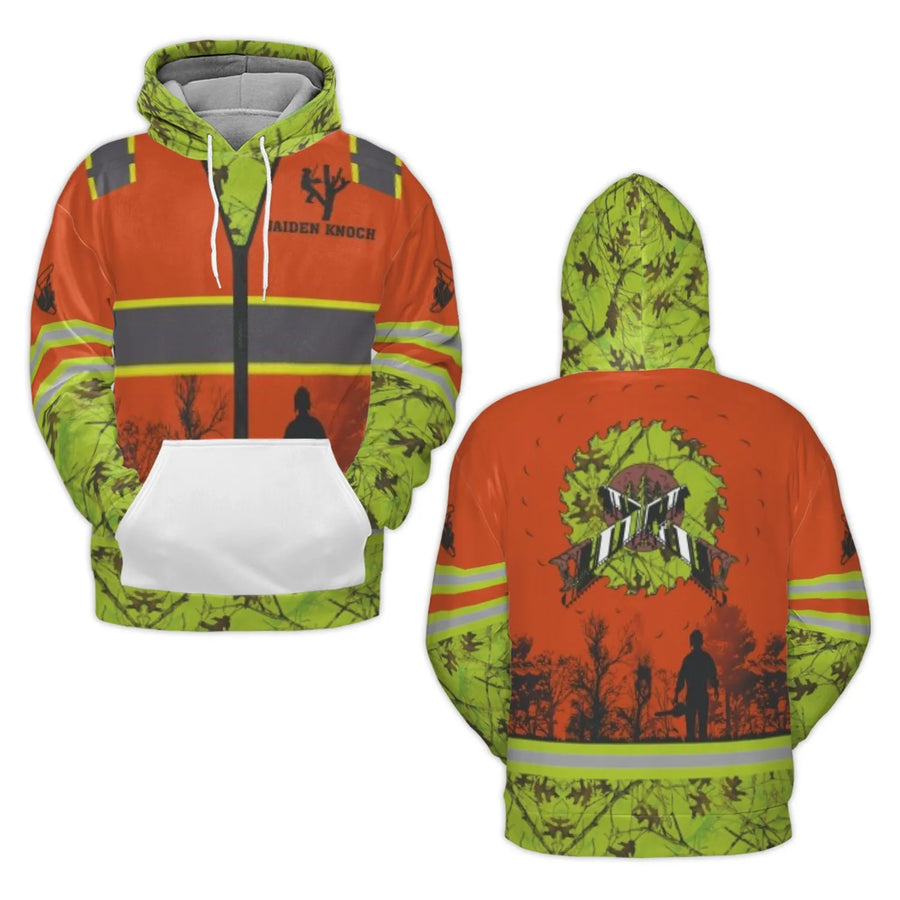 Arborist Chainsaw 3D Hoodie | High-Vis Camo Tree Service Graphic | Premium Polyester Brushed Fleece | Gift for Professional Tree Climber