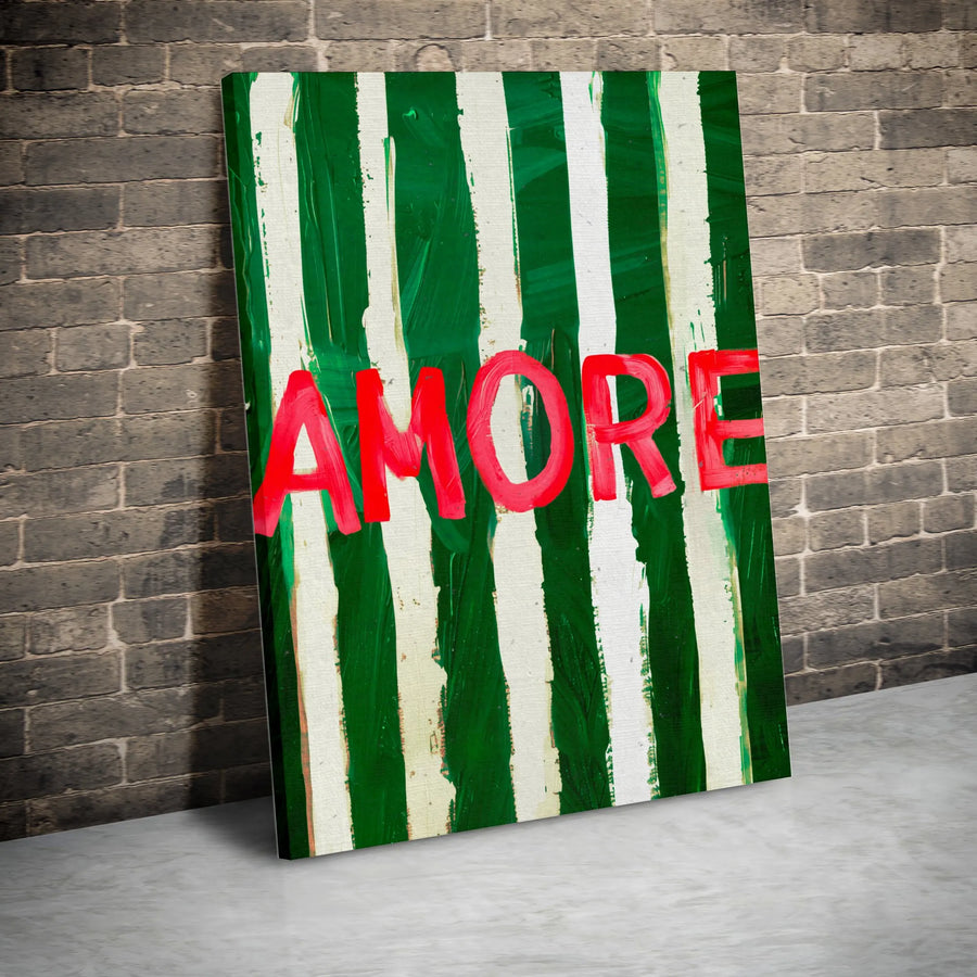 Amore Italian Canvas Print | Abstract Green Stripe Wall Art | Premium 1.25" Thick Canvas | Modern Romantic Home Decor Gift