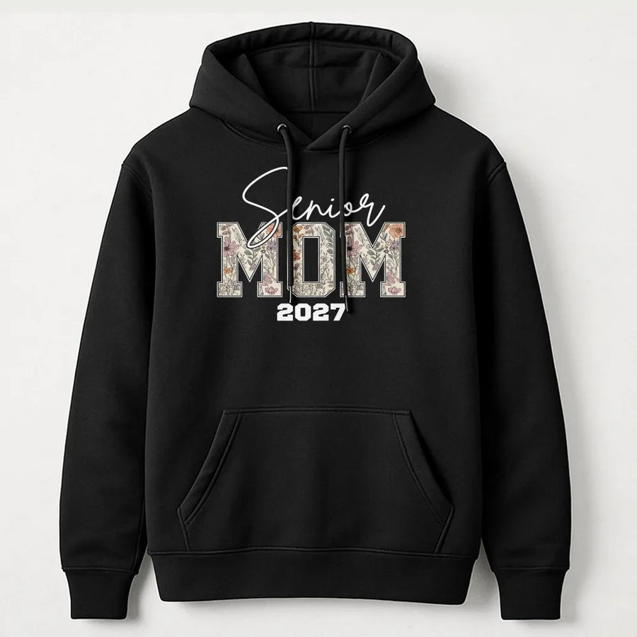 Senior Mom 2027 Hoodie | Vintage Floral Class of 2027 Design | Premium Comfort Colors Cotton | Proud Graduation Gift for Mom