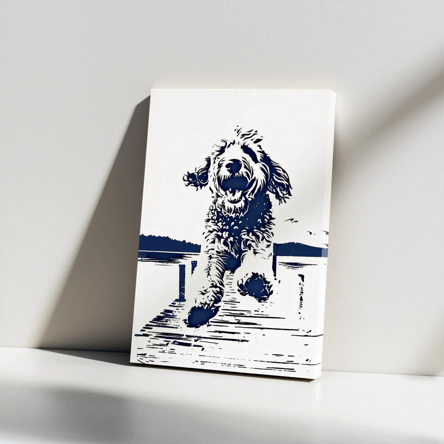 Doodle Dog Vertical Canvas | Minimalist Abstract Pet Portrait Wall Art | Premium 1.25" Thick Gallery Wrap | Gift for Goldendoodle Labradoodle Lover