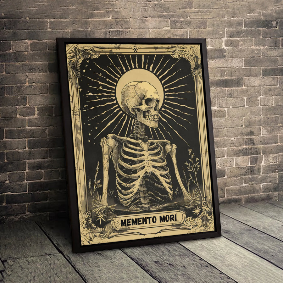 Memento Mori Canvas Wall Art | Gothic Skeleton Tarot Style Print | Premium Fade-Resistant Gallery Wrap | Dark Academia Home Decor Gift
