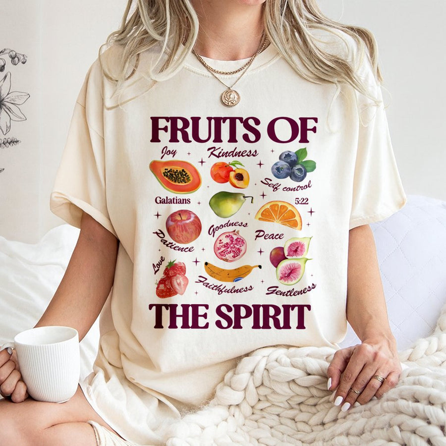 Fruits Of The Spirit T-Shirt | Galatians 5:22 Bible Verse Graphic | Premium Cotton Christian Apparel | Faith-Based Religious Gift For Believers
