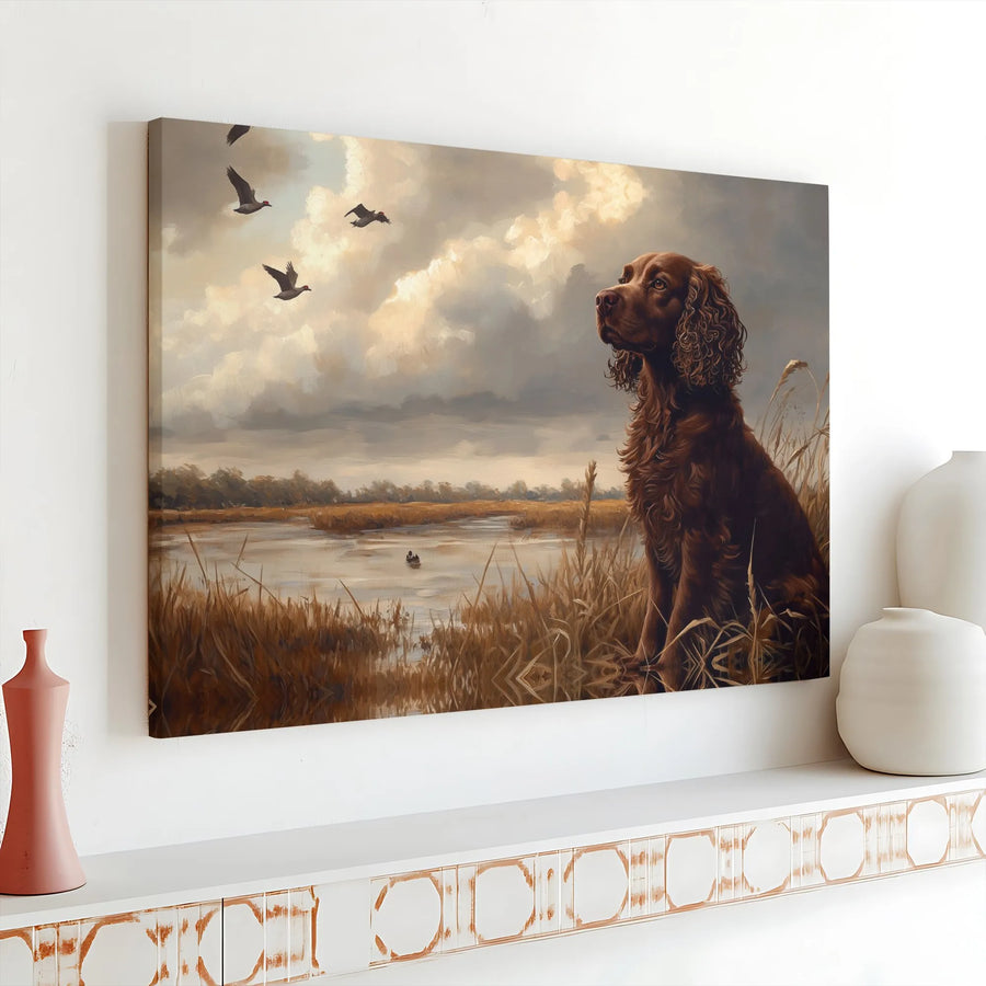 Boykin Spaniel Canvas Wall Art | Hunting Dog Marsh Landscape | Premium 1.25-Inch Gallery Wrap | Rustic Country Home Decor Gift for Hunters