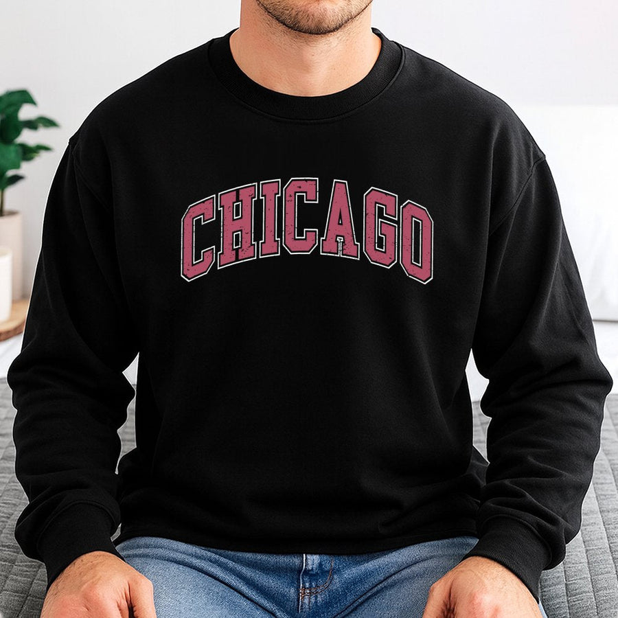 Chicago Sweatshirt | Vintage Varsity Lettering Graphic | Premium Cotton-Poly Blend | Unisex Crewneck Gift For Travelers And Windy City Locals