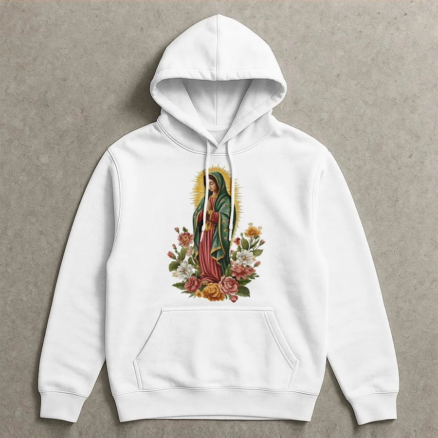 Our Lady Of Guadalupe Hoodie | Floral Virgin Mary Graphic Art | Premium Soft Cotton Blend | Catholic Faith Christian Gift For Her