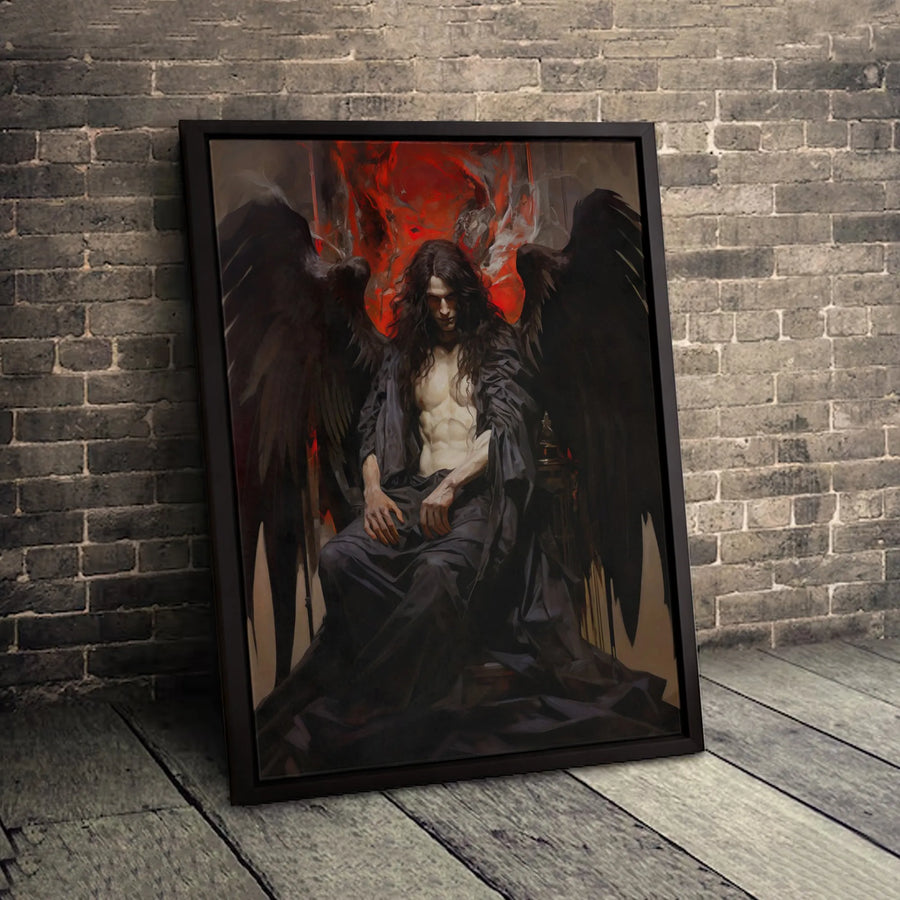 Fallen Angel Canvas Art | Dark Gothic Fantasy Portrait | Premium Gallery-Wrapped Print | Statement Wall Decor for Home Office