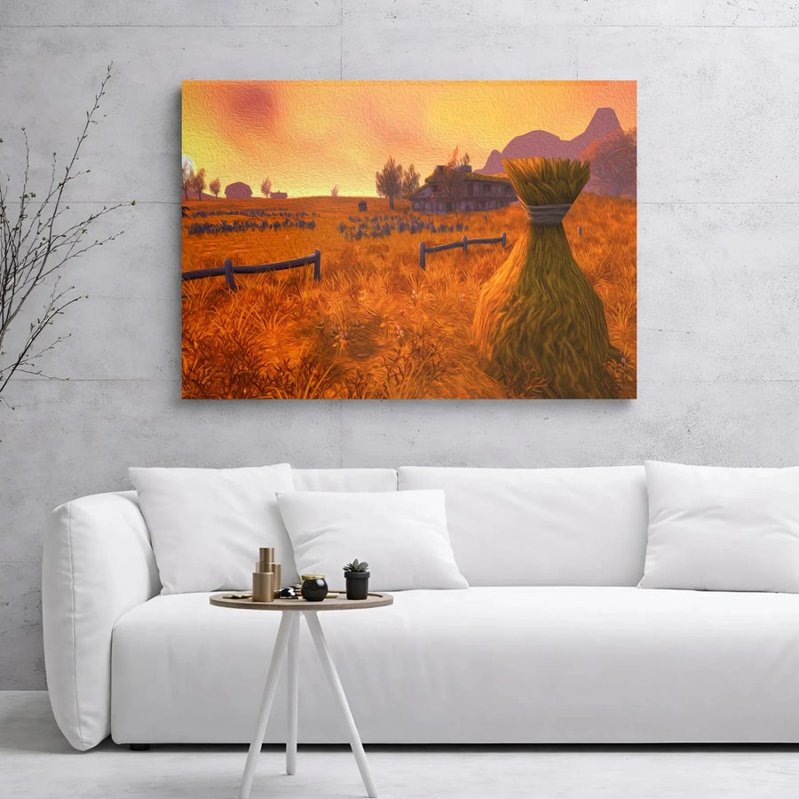 Westfall Farm Canvas Wall Art | Impressionist Gaming Landscape | 1.25 Inch Premium Gallery Wrap | Home Office Decor Gift For Gamers