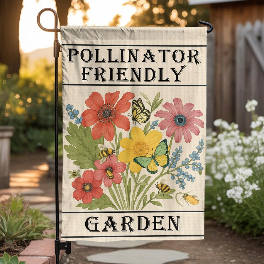 Pollinator Friendly Garden Flag | Floral Bees and Butterflies Yard Decor | Premium Weather-Resistant Polyester | Nature Lover Gift Garden Banner