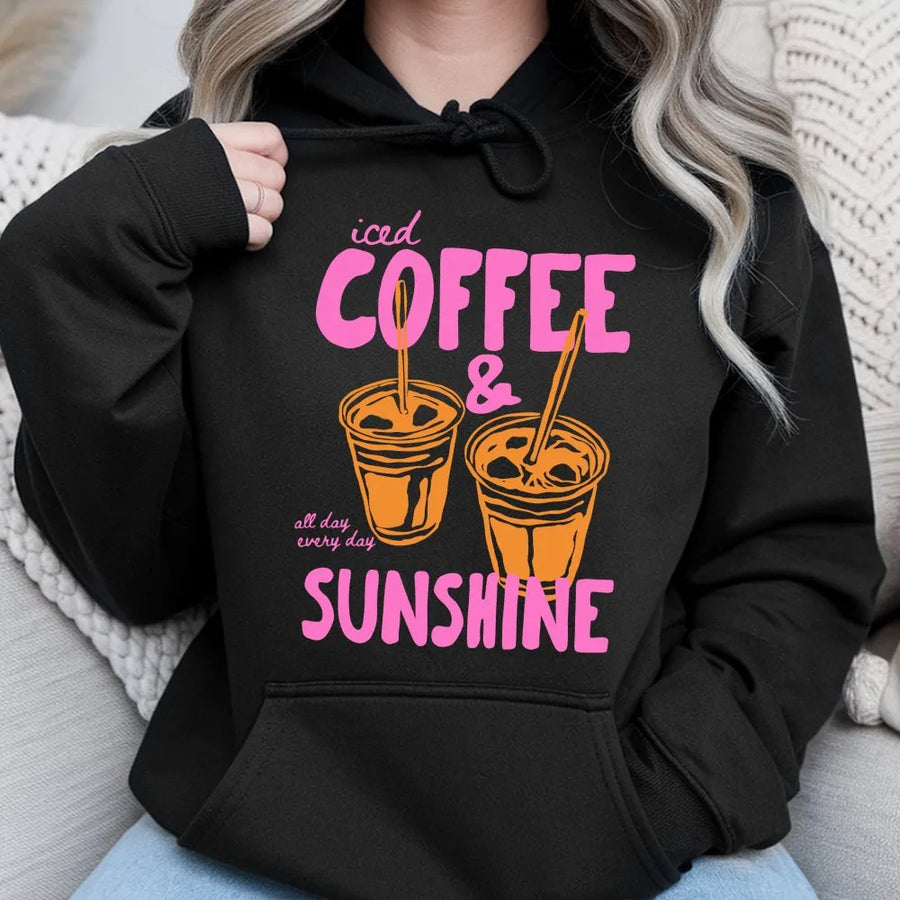 Iced Coffee and Sunshine Hoodie | Summer Vibes Graphic Tee | Soft Cotton Shirt | Unique Gift for Coffee Lovers