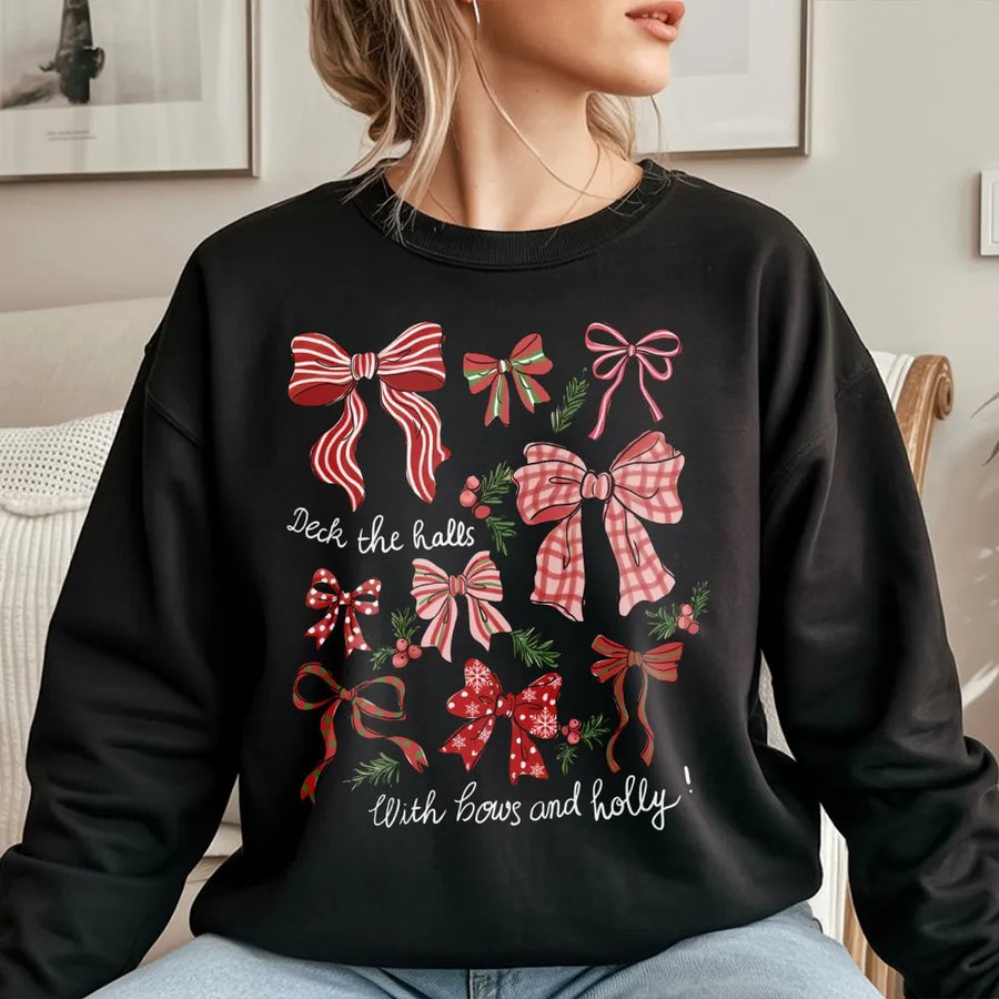 Christmas Bow Sweatshirt | Festive Holiday Ribbon Graphic | Soft Cotton Blend Crewneck | Cozy Winter Gift for Women