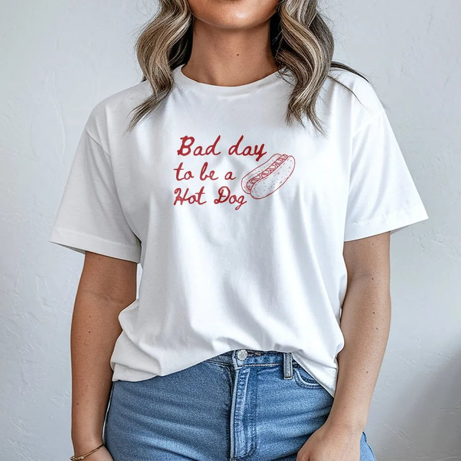 Bad Day to Be a Hot Dog T-Shirt | Funny Retro BBQ Graphic | Soft Cotton Blend Pullover | Unisex Grill Master Gift for Foodies