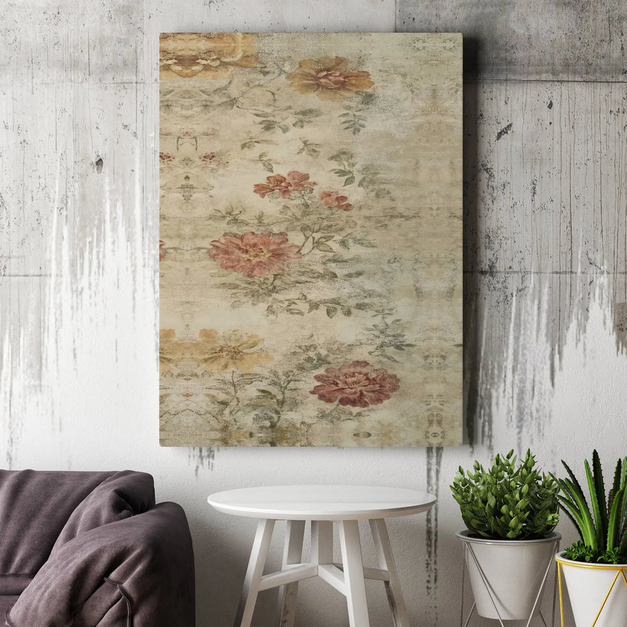 Vintage Distressed Floral Canvas Print | Antique Botanical Garden Wall Art | Premium Fade-Resistant Gallery Wrap | Elegant Home Decor Gift