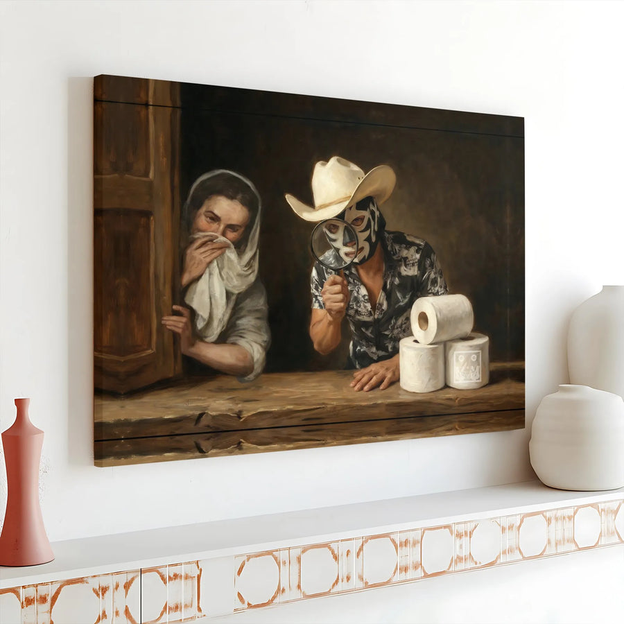 Luchador Toilet Paper Canvas Art | Funny Pandemic Meme Painting | Premium 1.25" Thick Canvas | Unique Home Decor Collector's Gift