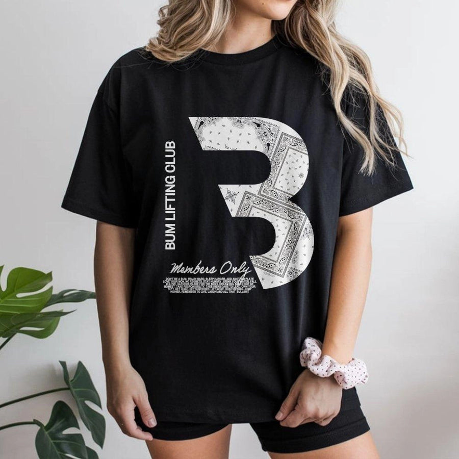 Bum Lifting Club T-Shirt | Bandana Print Graphic Gym Tee | Premium Cotton Workout Gear | Motivational Gift for Bodybuilders and Fitness Enthusiasts
