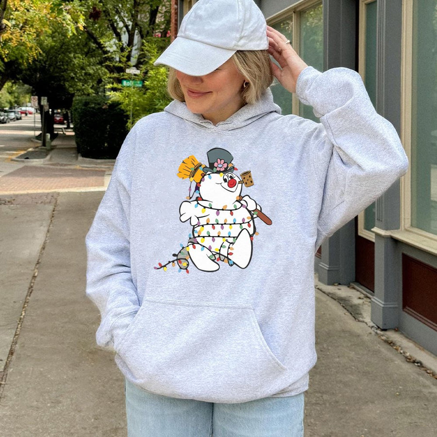 Snowman Christmas Hoodie | Festive Holiday Light Strand Design | Premium Cotton-Blend Comfort | Unisex Winter Gift for Holiday Lovers