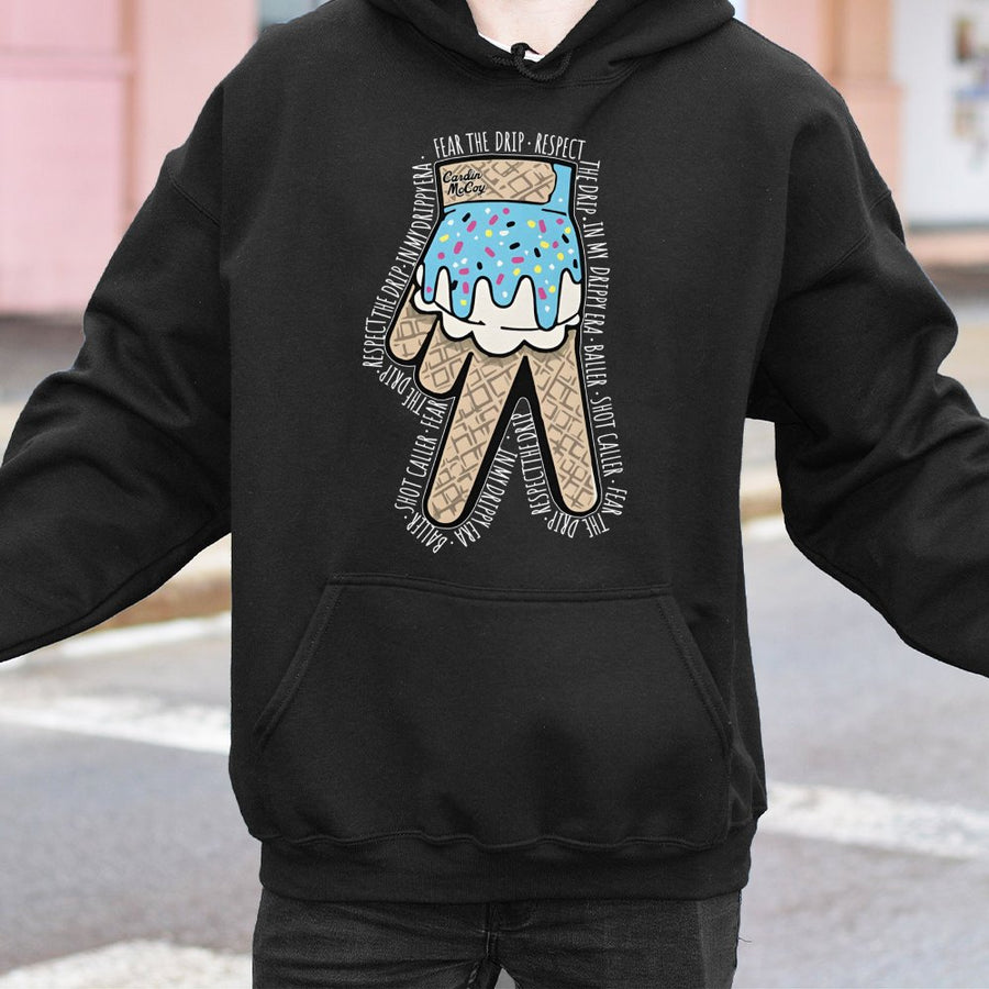 Drippy Baseball Glove Hoodie | Ice Cream Waffle Pattern Design | Premium Cotton-Poly Blend | Gift for Baseball Players and Youth Athletes