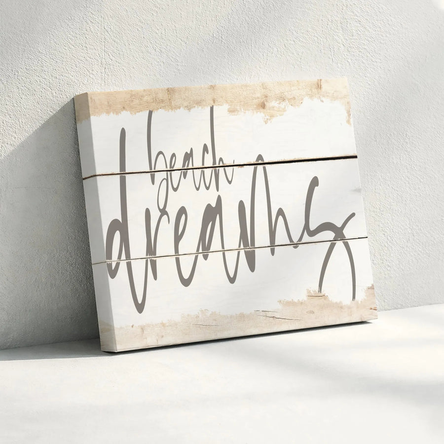 Beach Dreams Wall Art | Rustic Farmhouse Script Sign | Premium Gallery Wrap Canvas | Coastal Home Decor Gift