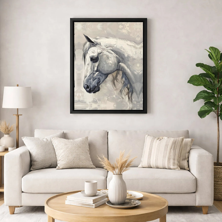 White Horse Canvas Wall Art | Painterly Equestrian Portrait | Gallery Quality 1.25" Profile | Elegant Modern Farmhouse Home Decor Gift