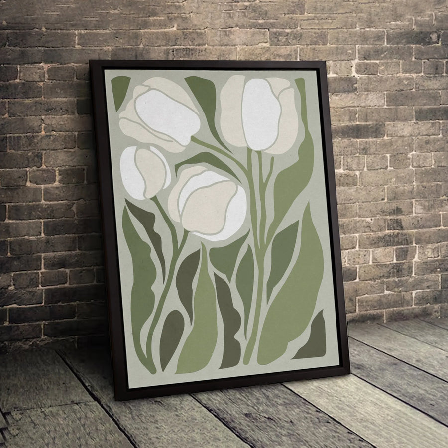 Minimalist White Tulip Canvas Wall Art | Sage Green Botanical Decor | Premium 1.25" Gallery Wrap | Modern Farmhouse Living Room Gift