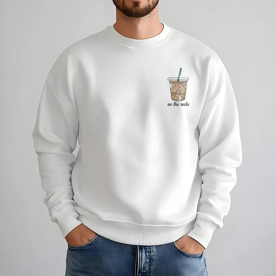 Iced Coffee Sweatshirt | On The Rocks Graphic Print | Premium Cotton Blend Crewneck | Trendy Caffeine Lover Gift For Her