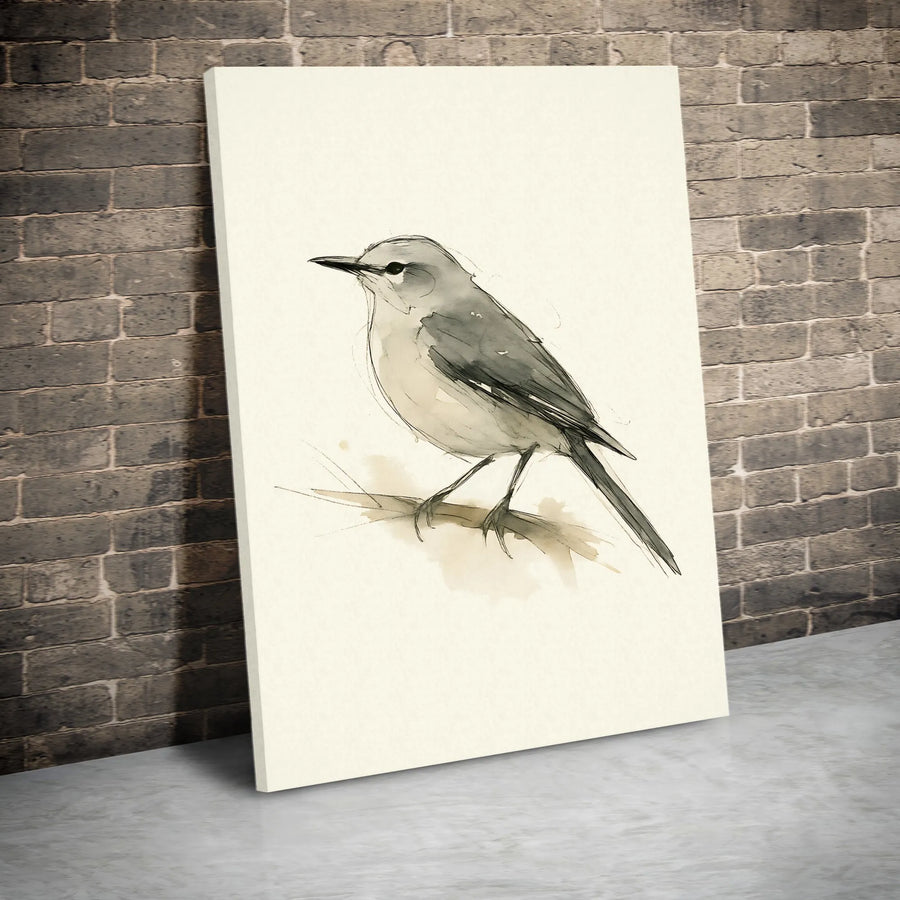 Minimalist Bird Wall Art | Ink and Wash Songbird Sketch | Premium Thick Gallery Canvas | Modern Nature Decor Gift for Bird Lover