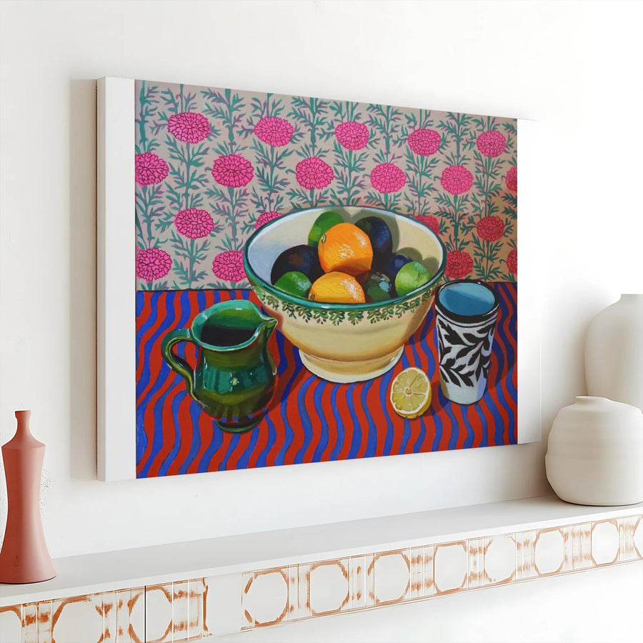 Vibrant Still Life Canvas Print | Colorful Citrus Fruit Bowl Painting | Premium Fade-Resistant Art | Modern Kitchen & Dining Wall Decor Gift