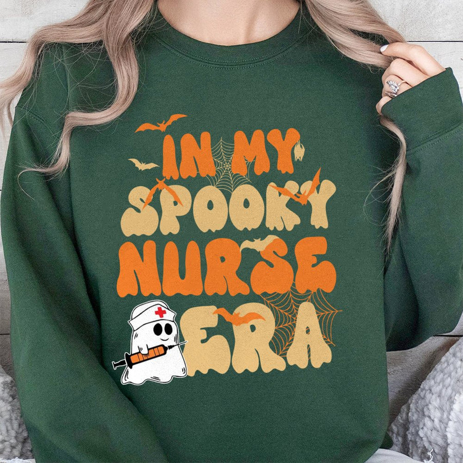 In My Spooky Nurse Era Sweatshirt | Cute Ghost Halloween Graphic | Premium Cotton Blend | Funny Registered Nurse Gift For Her