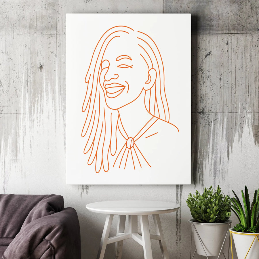 Minimalist Woman Face Canvas Wall Art | Continuous Line Drawing with Dreadlocks | Gallery-Wrapped Premium Print | Modern Aesthetic Home Decor Gift