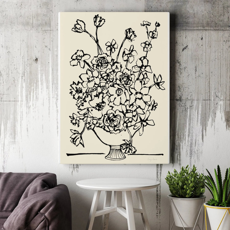 Floral Sketch Canvas Wall Art | Minimalist Black and White Line Drawing | Premium Gallery Wrapped Canvas | Modern Home Decor Gift