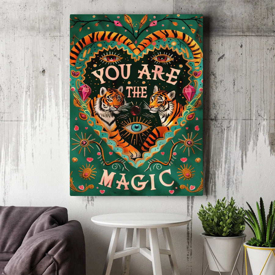 You Are The Magic Tiger Wall Art | Mystical Heart Botanical Canvas | Premium Fade-Resistant Decor | Inspirational Spiritual Gift For Her