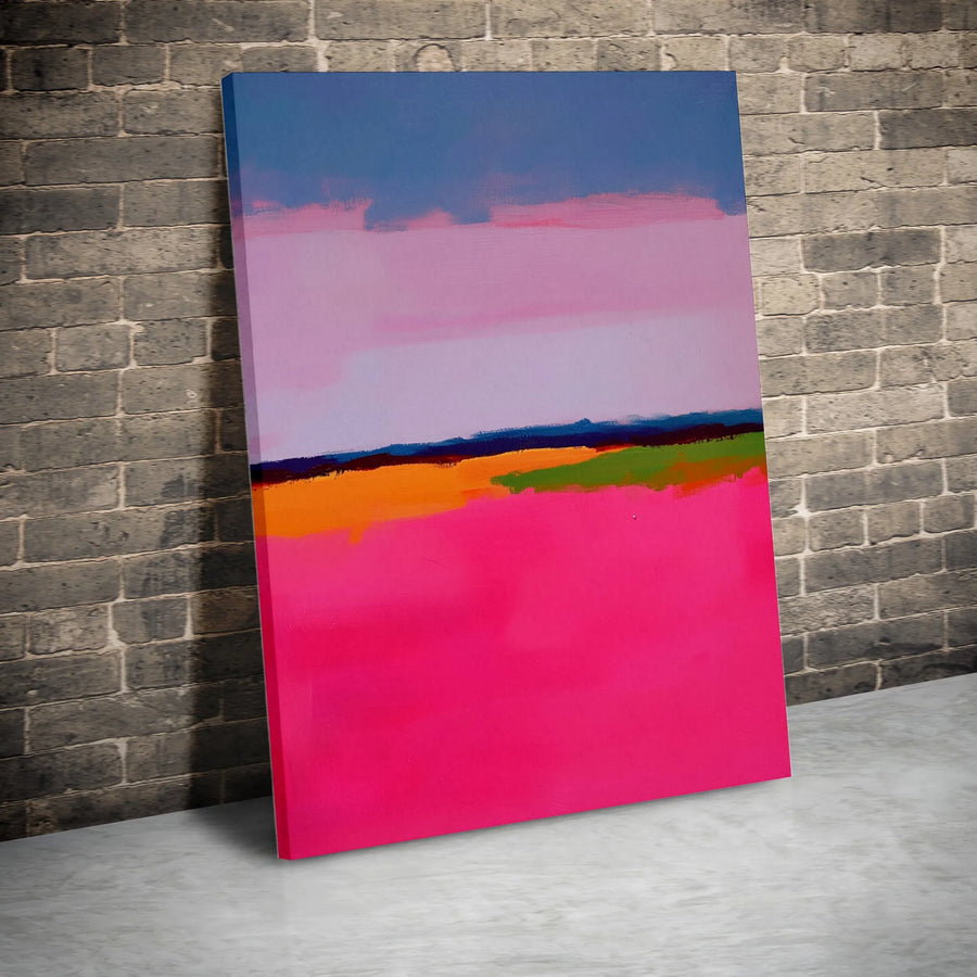 Abstract Landscape Canvas Wall Art | Bold Pink and Blue Color Block Painting | Premium Gallery Wrapped Print | Modern Living Room Decor
