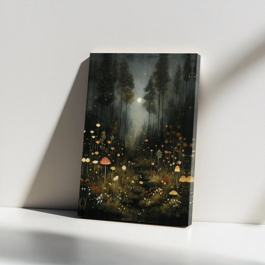 Enchanted Forest Canvas Wall Art | Whimsical Meadow Wildflowers and Fireflies | Premium 1.25" Gallery Wrap | Nature-Inspired Home Decor