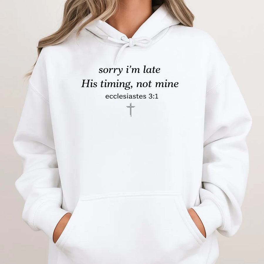 His Timing Not Mine Hoodie | Christian Ecclesiastes 3:1 Bible Verse | Premium Cotton Blend | Minimalist Faith Based Gift for Her