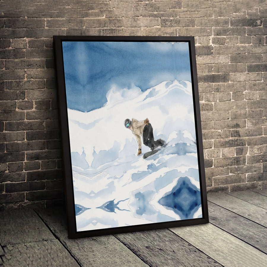 Snowboarder Wall Art | Watercolor Snowy Mountain Landscape | Premium 1.25-Inch Gallery Wrapped Canvas | Winter Sports Decor Gift for Skier